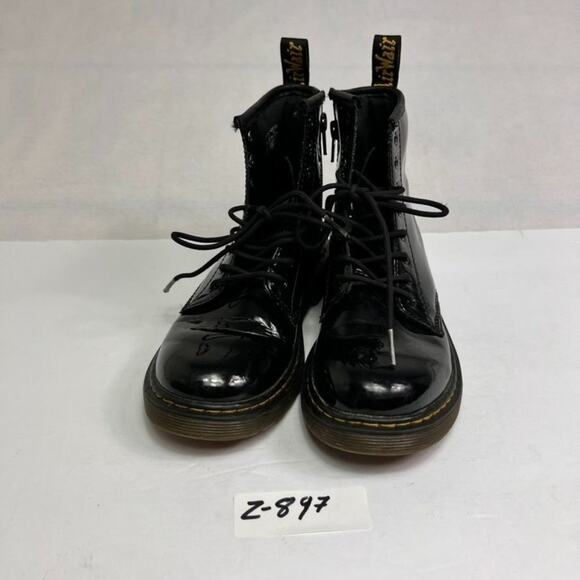 Dr. Martens Boots Girls 3 Black Patent Leather Lace Up Side Zip - Picture 9 of 12
